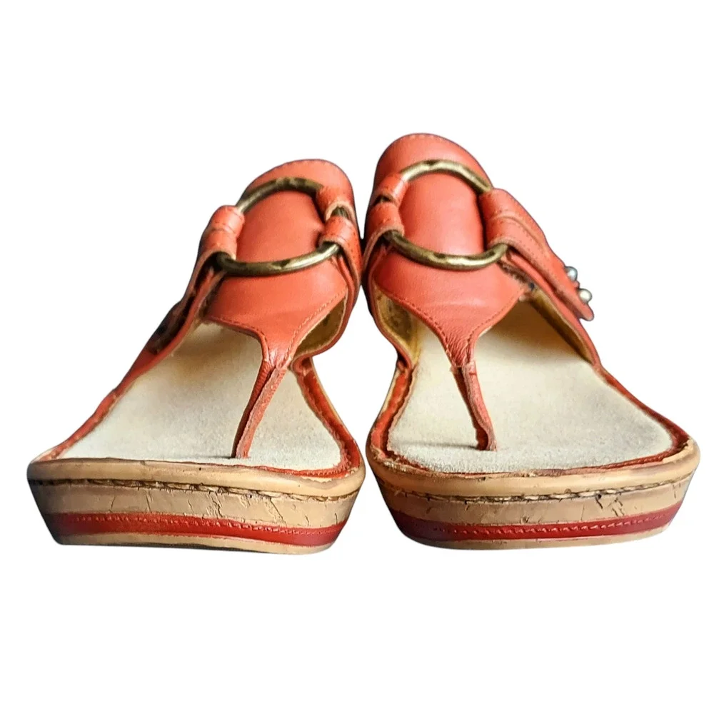 Alegria Lola Women's Cognac Brown Leather Wedge Thong Sandal Shoe Size 9 EU39